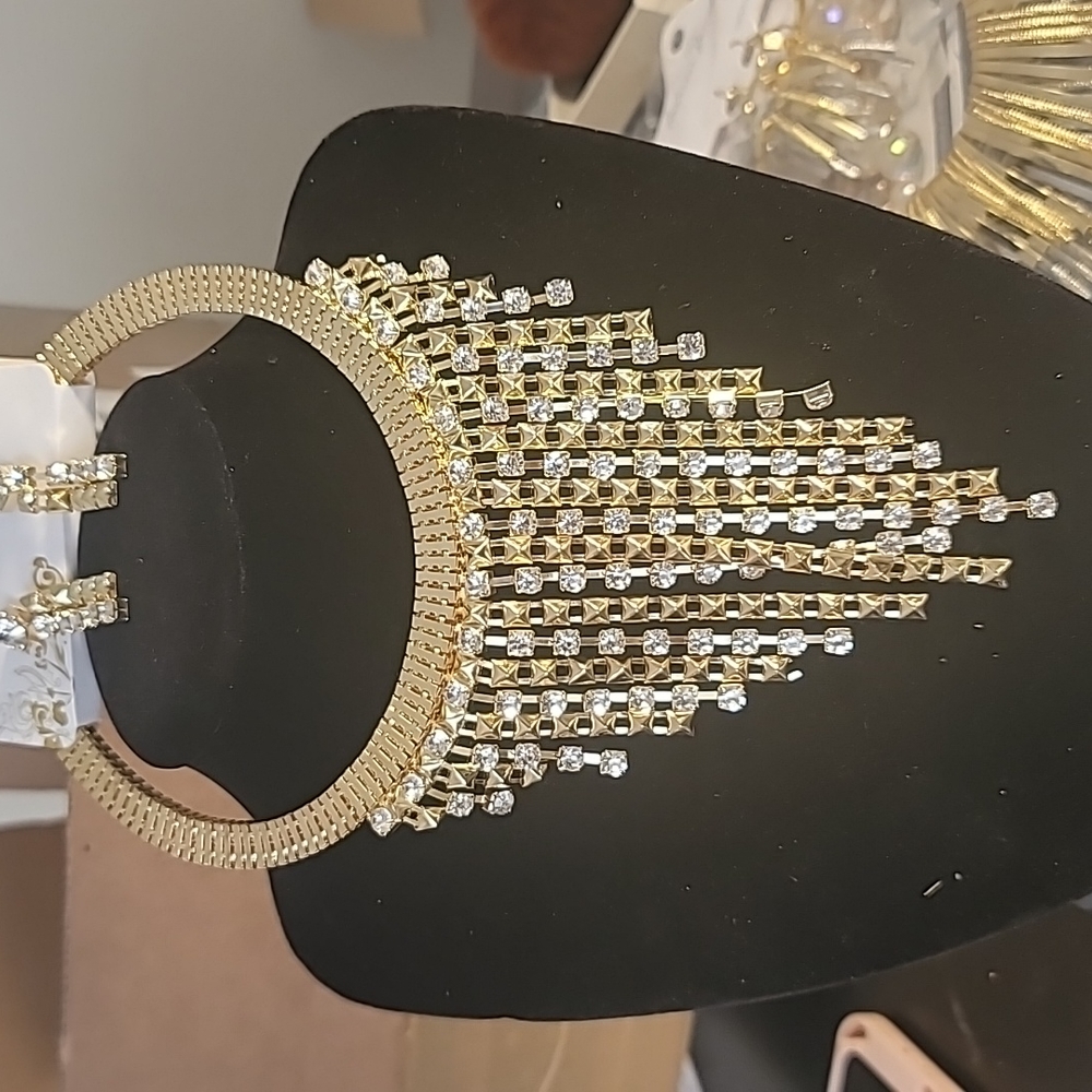 Crystal Fringe Necklace with Earrings